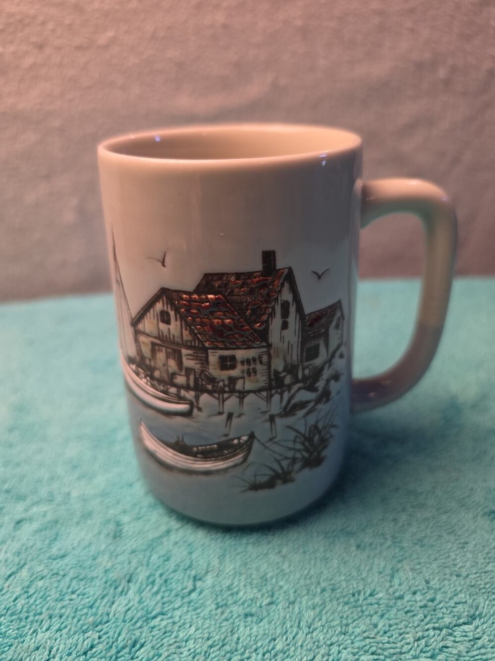 Vintage Otagiri Nautical Seaside Fishing Village Coffee Mug Made in Japan